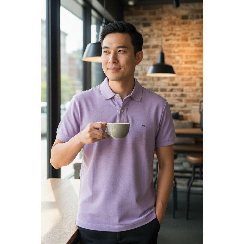 Tommy Hilfiger Polo Shirt Men's Custom Fit light purple Knit Casual size M